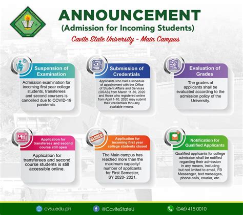 Announcement for Admission Main Campus – Cavite State University