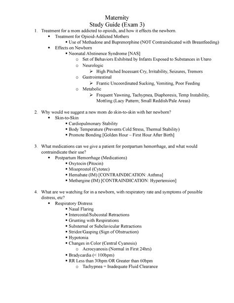 Maternal Newborn Exam 3 Study Guide Maternity Study Guide Exam 3