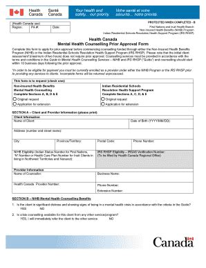 Mental Health Counselling Prior Approval Form Canada Ca Fill And