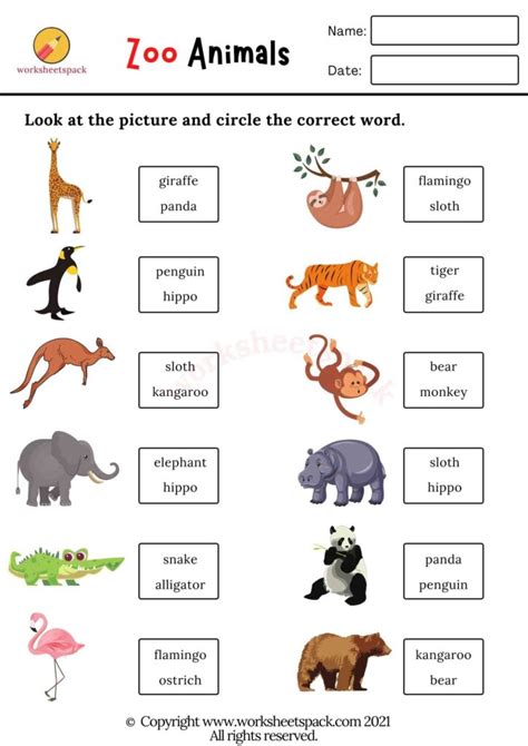 Zoo Animals Worksheets - worksheetspack