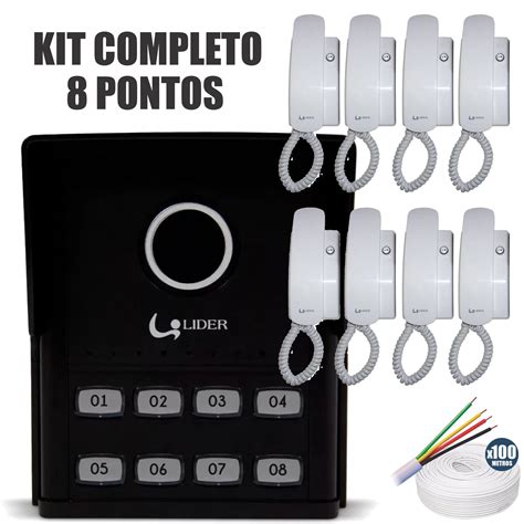 Kit Interfone Porteiro Eletronico Coletivo 8 Pontos TOP IP DISTRIBUIDORA