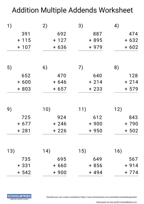 Decimal Addition Multiple Addends Worksheet Generator Undefined