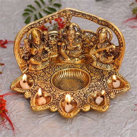 Buy Collectible India Laxmi Ganesh Saraswati Idol Diya Oil Lamp Deepak