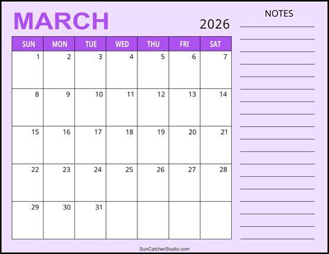 March 2026 Calendar (Free Printable) – Free Printables, Lettering, SVG