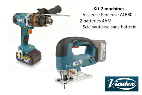 Virutex Kit Machine A Batterie Visseuse Perceuse Scie Sauteuse