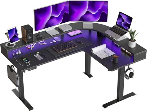 Buy Fezibo Triple Motor L Shaped Standing Gaming Desk With Led Strip