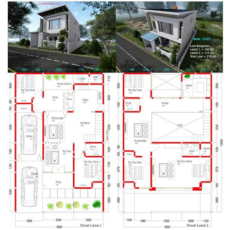 Detail Jual Desain Rumah Minimalis 2 Lantai 95x15 Meter 5 Kamar Tidur