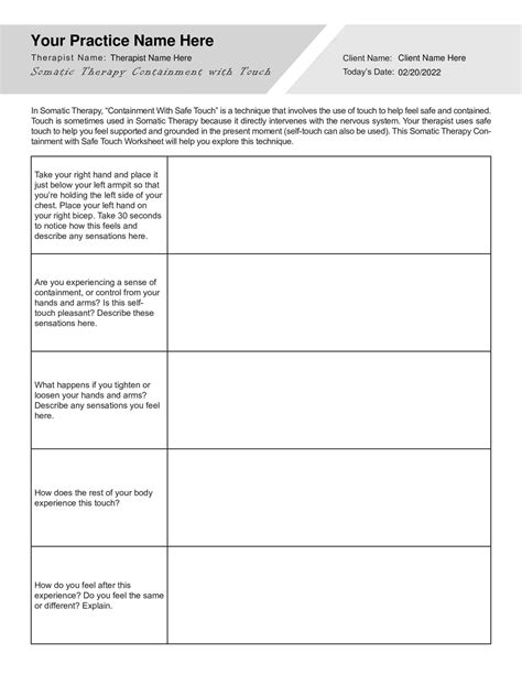 Somatic Therapy Containment With Safe Touch Worksheet Editable