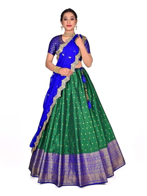 Buy HALFSAREE STUDIO Women Green Zari Banarasi Silk And Zill Mill