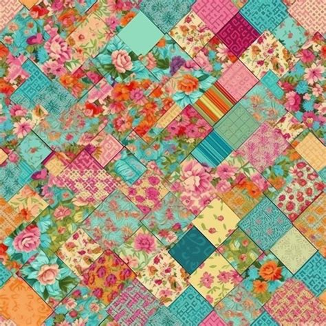 Premium Photo A Colorful Patchwork Quilt With Flowers And Squares