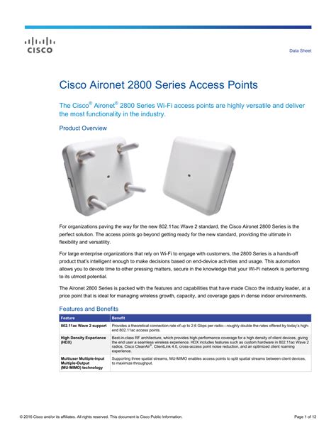 Cisco Aironet 2800 Series Access Points Data Sheet Manualzz