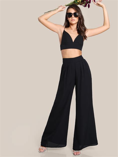 Box Pleated Palazzo Pants Shein Sheinside