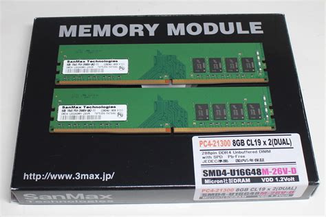 【目立った傷や汚れなし】★ Sanmax Micron Ddr4 2666 Pc4 21300 8gb 2枚セット 合計16gb 送料無料 ★