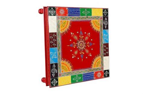 Wooden Palm Decorative Bajot Chowki Set Antique Design Multipurpose