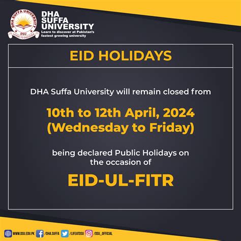 Eid Ul Fitr Holidays Dha Suffa University