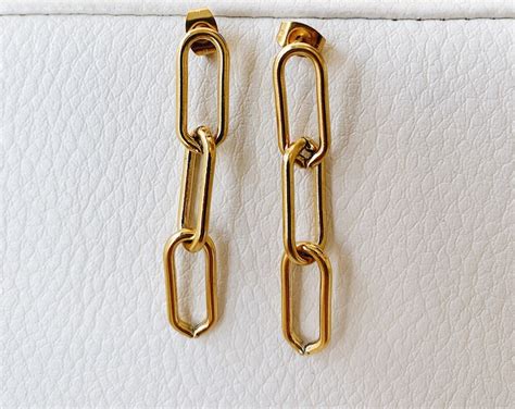 Chain Link Earrings Gold Link Earrings Gold Drop Earrings - Etsy