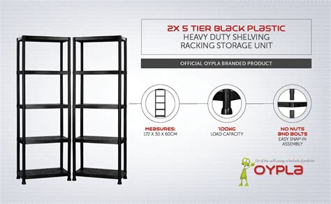 Oypla X Tier Black Plastic Heavy Duty Shelving Racking Storage Unit