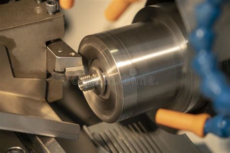 The Cnc Lathe Or Turning Machine Cutting The Thread Stock Photo Image