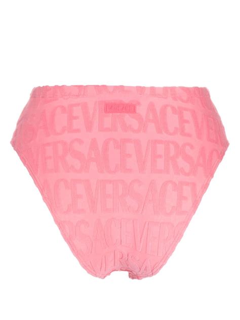 Versace X Dua Lipa Pink Allover Towel Effect Bikini Bottom Browns