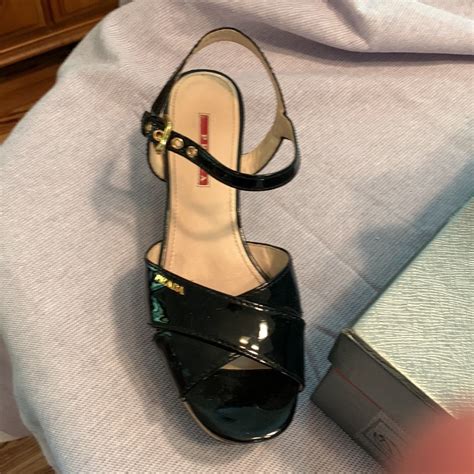 Prada Patent Leather With Cork Platform Sandals Gem