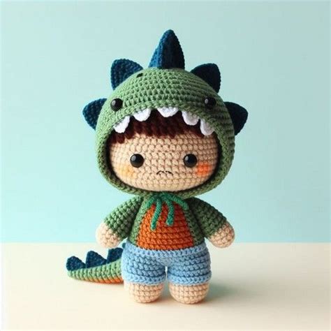 Crochet Doll In Dino Outfit Amigurumi Free Pattern In Crochet