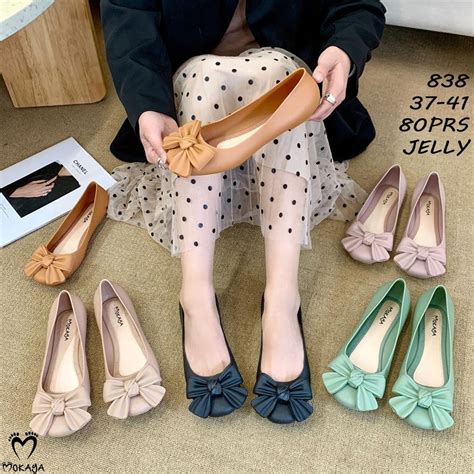 Jual Sepatu Slop Jelly Wanita Korea Hias Pita Simpul Super Cantik