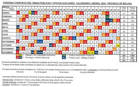 Calendario Laboral Construcción Málaga 2024 GraduadoSociales es