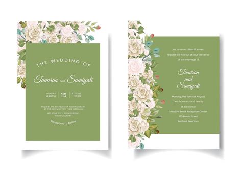 Green wedding invitation with floral borders 1349716 Vector Art at Vecteezy