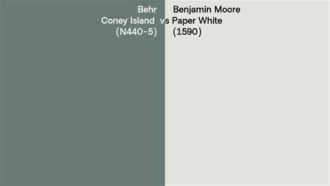 Behr Coney Island N Vs Benjamin Moore Paper White Side By