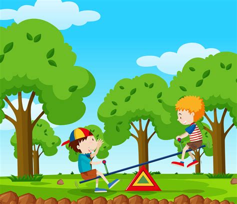 Two Boys Playing Seesaw In The Park 447957 Vector Art At Vecteezy