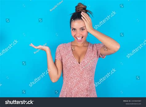 Shocked Amazed Surprised Beautiful Brunette Woman Stock Photo