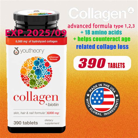 Youtheory Collagen Plus Biotin Advanced Formula Tablets