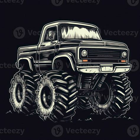 Black Monster Truck Sticker Graphic With White Border Outline