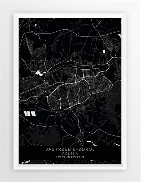 Plakat mapa Jastrzębie Zdrój seria Black