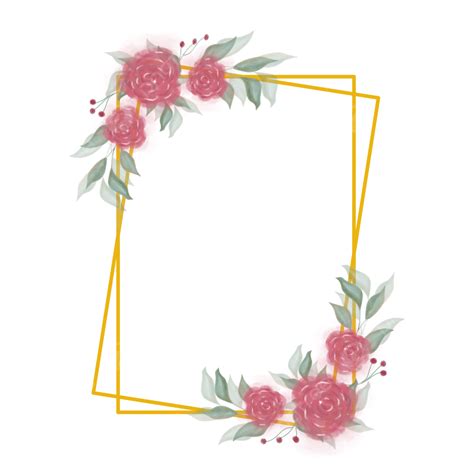 Gold Rectangle Border PNG Image, Flower Frame With Gold Rectangle ...