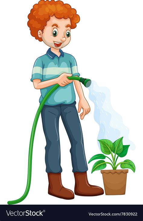 Man Watering The Plant Royalty Free Vector Image