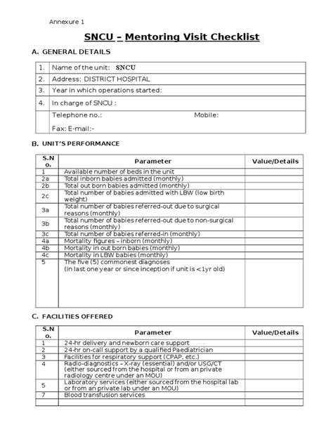 Revised Sncu Mentoring Checklist Infants Preterm Birth