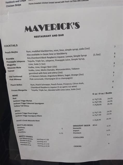 Menu at Mavericks pub & bar, Gananoque