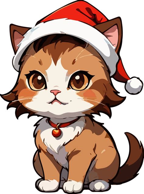 Cute Cat Wear Santa Hat Cartoon Illustration Ai Generative 34045513 Png