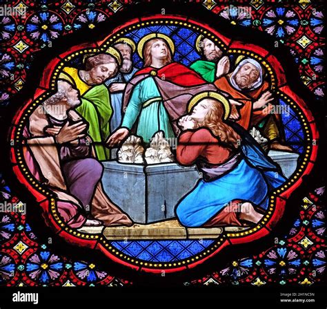 Apostles Before Empty Tomb Of Virgin Mary Stained Glass Window In The