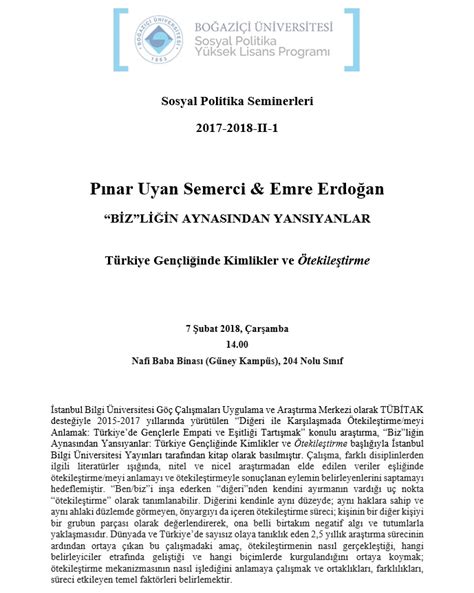 Sosyal Politika Seminerleri Biz Li In Aynas Ndan Yans Yanlar T Rkiye