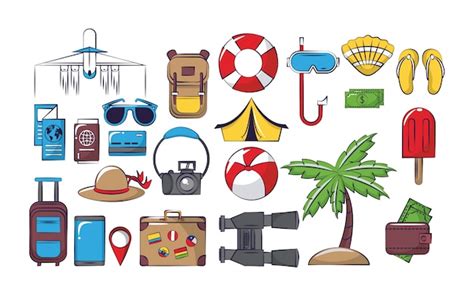 Conjunto De Iconos De Viajes Y Vacaciones Vector Premium