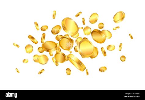 Realistic Gold Coins Explosion Isolated On Transparent Background