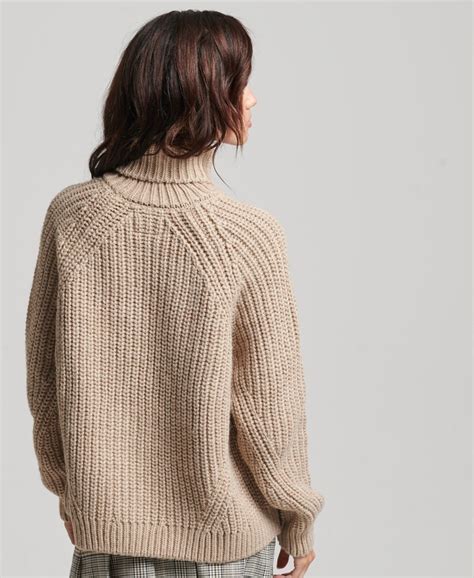 Womens Slouchy Stitch Roll Neck Knit Jumper In Beige Superdry