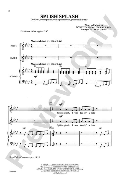 Splish Splash 2 Part Choral Octavo Jean Murray Digital Sheet Music