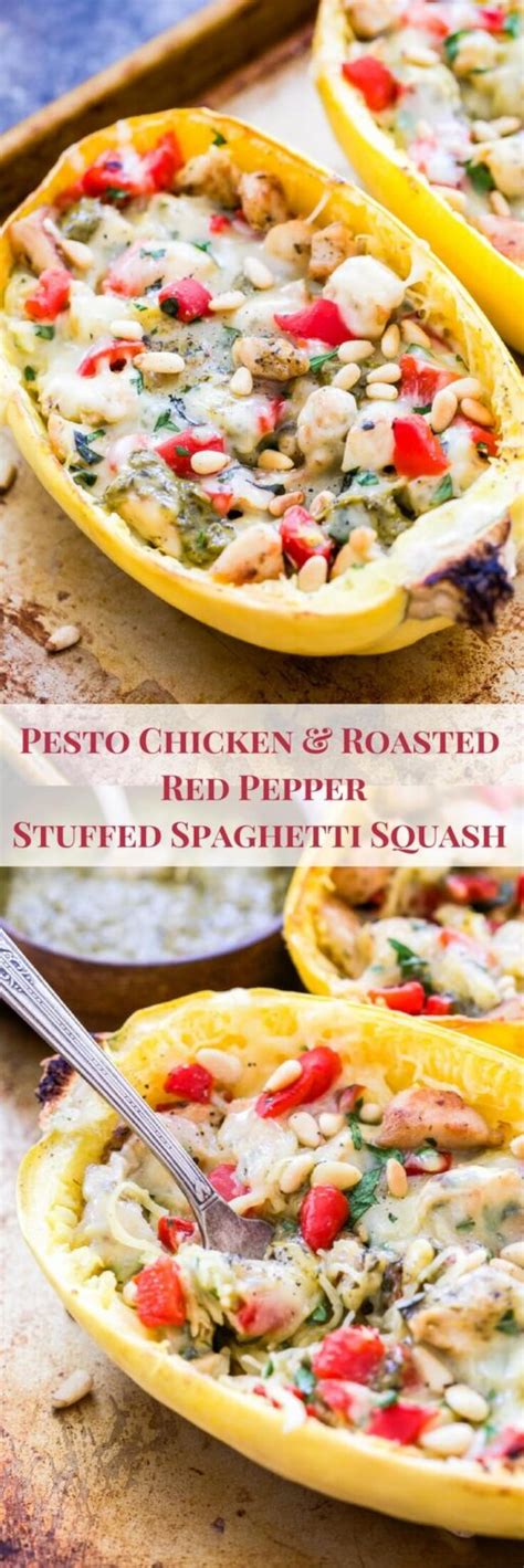 Pesto Chicken And Roasted Red Pepper Stuffed Spaghetti Squash Recipe Runner