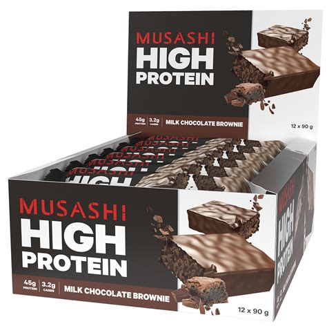 Musashi High Protein Bars 12 X 90g Milk Choc Brownie Expiry 0805