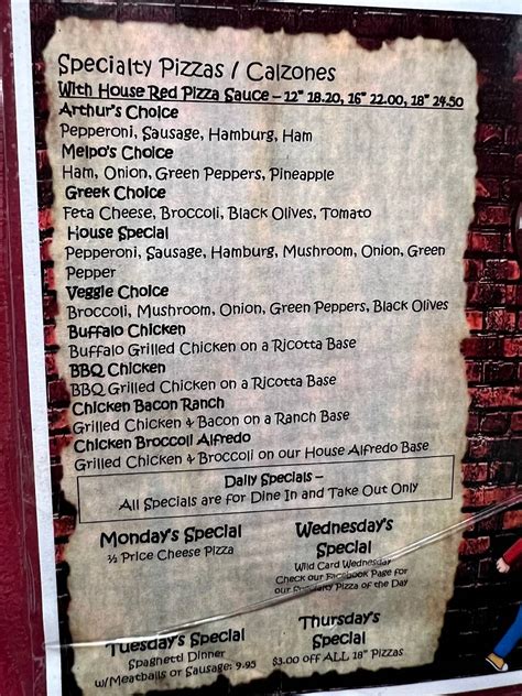 Menu At Bennington Pizza House Pizzeria Bennington 430 Main St