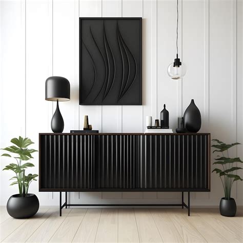 Premium Photo Interior Of Modern Living Room With Black Sideboard