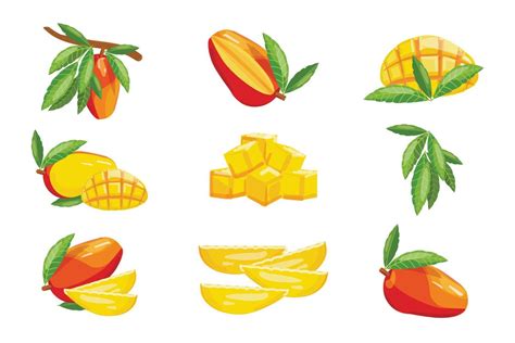 Mango Icons Set Cartoon Vector Mango Slices 12407481 Vector Art At